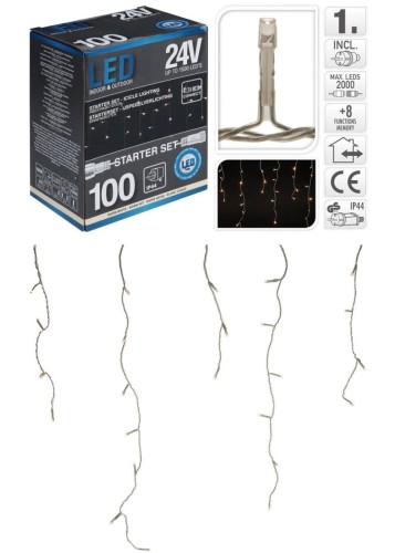Przejdź do produktu Lampki 100 LED kurtyna biała sople 8m starter 683908