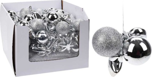 Przejdź do produktu Ozdoby na choinkę serce gwiazdka bombki srebrne 4szt 6cm  364927 świąteczne