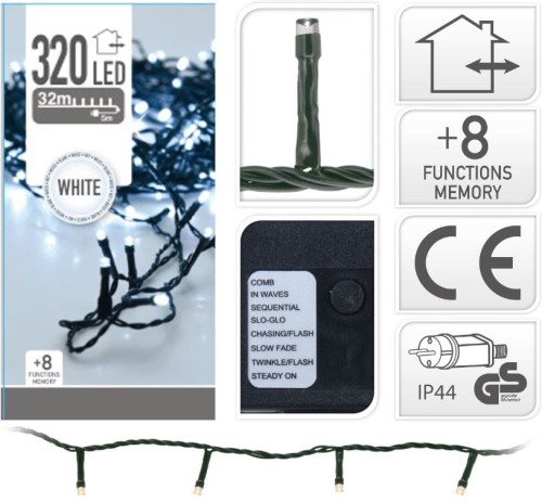 Przejdź do produktu Lampki sznur białe 320 LED +8 trybów 32m 259612