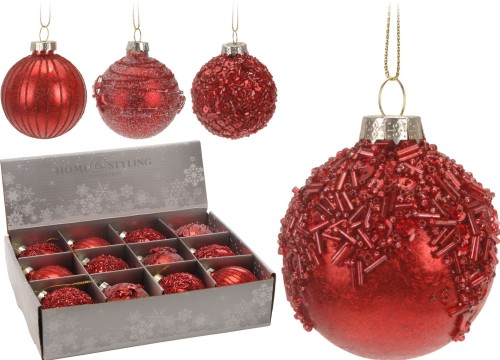 Przejdź do produktu Bombka szklana czerwona 10cm 12szt 221972 ozdoba 