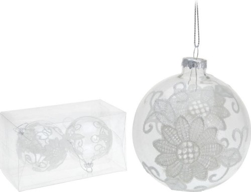 Przejdź do produktu Bombka szklana biała  7cm 2szt 331664 ozdoba 