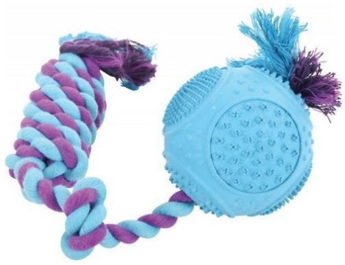 Przejdź do produktu Piłka kauczukowa ze sznurkiem 7,5cm dla psa 480376ass Zolux