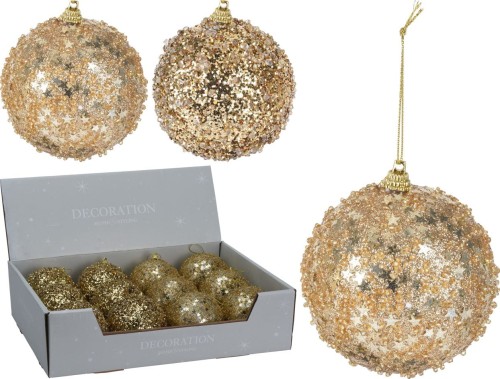 Przejdź do produktu Bombki złote brokatowe 8cm 12szt plastikowe 207273