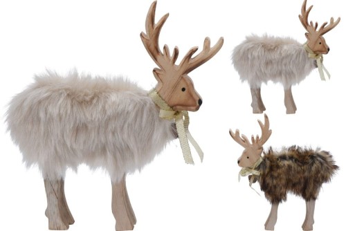 Przejdź do produktu Renifer drewniany z futrem 20cm 137310 figurka 