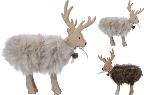 Przejdź do produktu Renifer drewniany z futrem 25cm 137327 figurka 