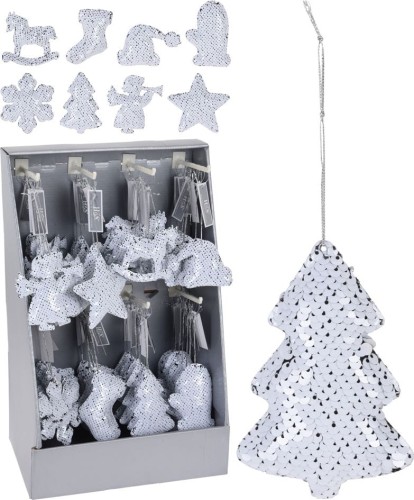 Przejdź do produktu Ozdoba wisząca na choinkę białe cekiny 10cm 282140