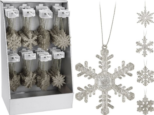 Przejdź do produktu Płatek śniegu 8cm śnieżynka  srebrna 2szt 162305 zawieszka