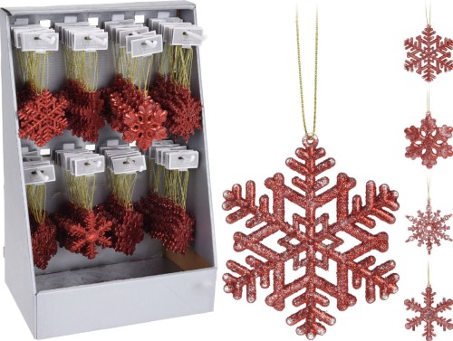 Przejdź do produktu Płatek śniegu 8cm śnieżynka  czerwona 2szt 162343 zawieszka 