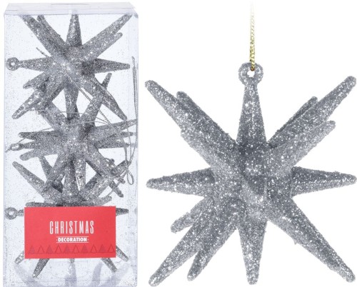 Przejdź do produktu Gwiazdka srebrna zawieszka choinkowa 9cm 3szt 723618