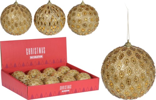 Przejdź do produktu Bombki złote 8cm z koralikami 12szt 774603