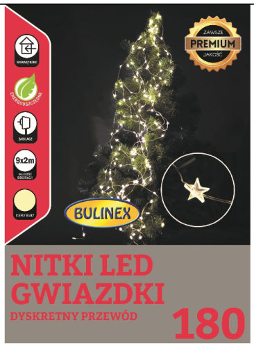 Przejdź do produktu Lampki 180 LED gwiazdki na druciku białe 9x2m 10-078