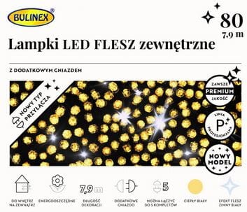 Przejdź do produktu Lampki flesz ciepły biały  80 LED 7,9m +gniazdo 75-428