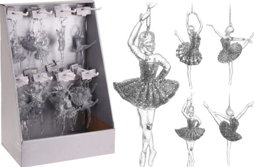 Przejdź do produktu Figurka baletnica srebrna 14cm zawieszka 698626