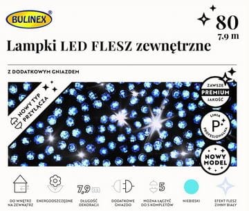 Przejdź do produktu Lampki 80 LED 7,9m niebieski flesz +gniazdo 75-426