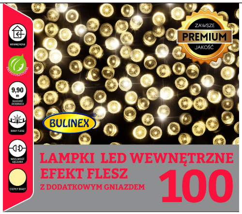 Przejdź do produktu Lampki 100 LED flesz białe +gniazdo 9,9m 20-088