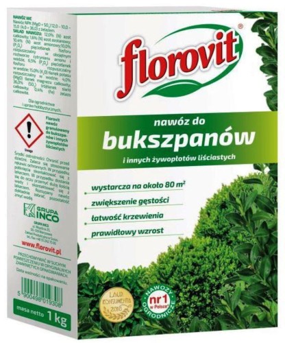 Przejdź do produktu Nawóz do bukszpanów żywopłotów liściastych 1kg Florovit 