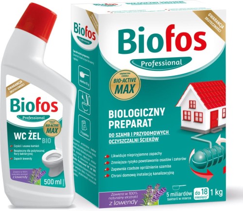 Przejdź do produktu Preparat do szamb i oczyszczalni ścieków proszek 1kg + żel do WC Biofos