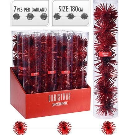 Przejdź do produktu Girlanda świąteczna czerwona jeżyki łańcuch 1,8m ozdoba 650310