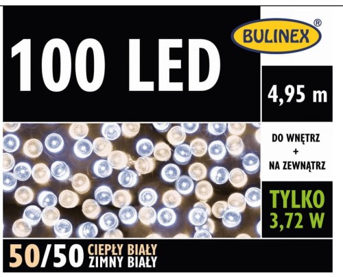 Przejdź do produktu Lampki 100 LED 4,95m 50/50 ciepły-zimny biały 13-115