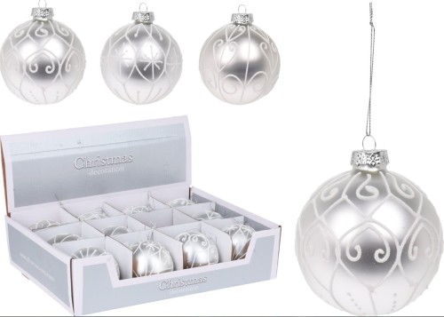 Przejdź do produktu Szklane bombki choinkowe białe 8cm 12szt 553745