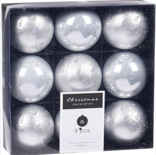 Przejdź do produktu Bombki choinkowe srebrne brokatowe 5cm 9szt 678813