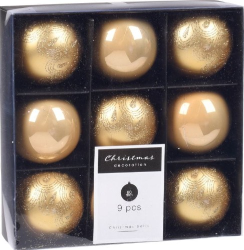 Przejdź do produktu Bombki choinkowe złote brokatowe 6cm 9szt 679094