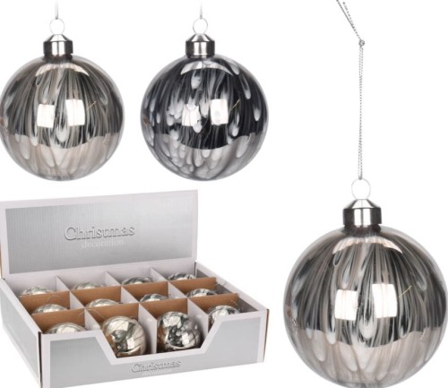Przejdź do produktu Bombki szklane srebrne 8cm 12szt 700743