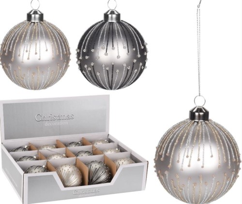 Przejdź do produktu Bombki szklane srebrne 8cm 12 szt 701146