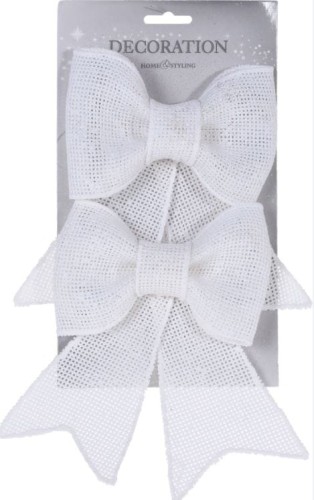 Przejdź do produktu Kokarda biała ozdoba świąteczna 18cm 2szt 715880 