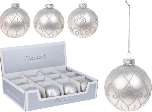 Przejdź do produktu Bombki szklane srebrne 8cm 12szt 552908