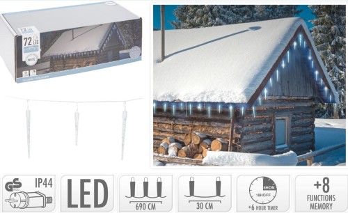 Przejdź do produktu Lampki zewnętrzne kurtyna sople 72LED biały zimny 651304