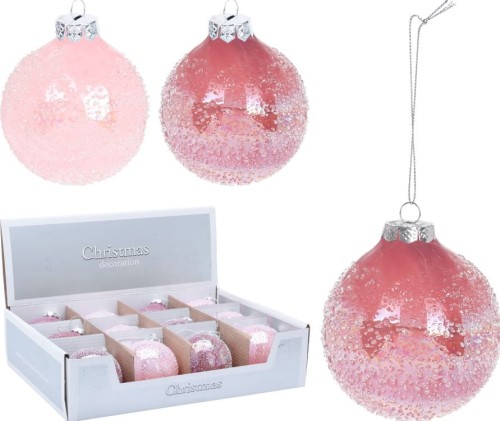 Przejdź do produktu Bombki szklane różowe dekor 8cm 12szt 554056