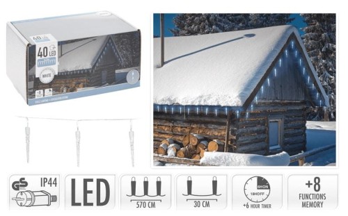 Przejdź do produktu Lampki sople 40 led biały zimny + sterownik 651250