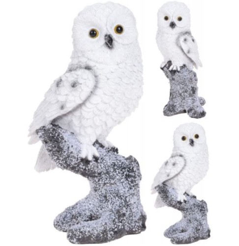 Przejdź do produktu Sowa zimowa ośnieżona figurka na pniu 21cm 067068