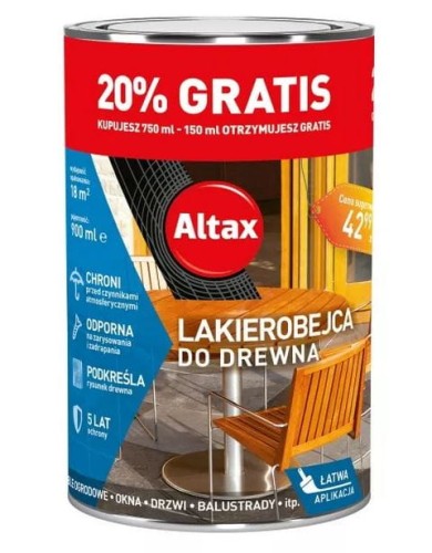 Przejdź do produktu Lakierobejca do drewna mahoń Altax 0,9L 3636