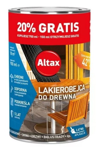 Przejdź do produktu Lakierobejca do drewna 0,9l sosna Altax 3773