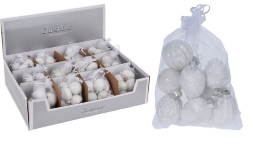 Przejdź do produktu Szklane bombki białe 10szt różne wzory 218729