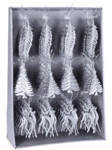 Przejdź do produktu Ozdoba choinkowa srebrna brokatowa 16cm 522420