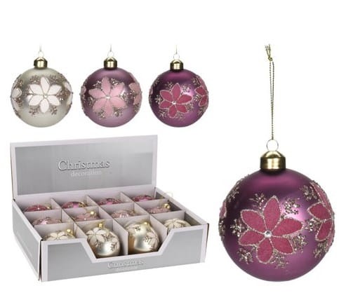 Przejdź do produktu Bombki szklane dekorowane kwiaty 8cm 12szt 695094