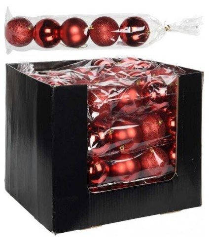 Przejdź do produktu Bombki plastikowe czerwone 5szt 8cm 871528