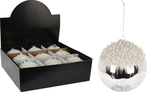 Przejdź do produktu Bombki szklane srebrne z koralikami 12cm 6szt 900112