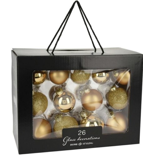 Przejdź do produktu Zestaw bombek szklanych złotych 26szt 911286