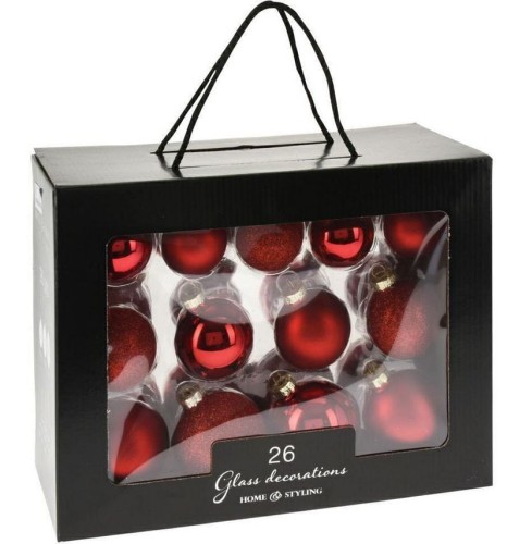 Przejdź do produktu Zestaw szklanych czerwonych bombek 26szt 911309