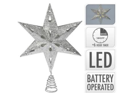 Przejdź do produktu Gwiazda na choinkę srebrna  na czubek 10 LED 35cm 938689