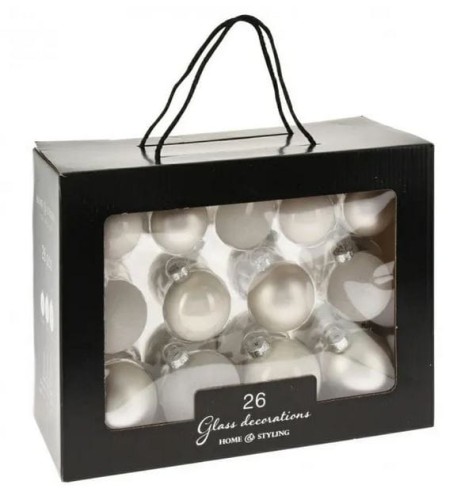 Przejdź do produktu Zestaw szklanych białych bombek 26szt 911323