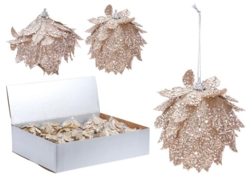 Przejdź do produktu Bombki choinkowe złote listki z brokatem 12 szt 538124