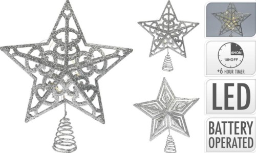 Przejdź do produktu Gwiazda na czubek choinki srebrna LED 30cm 938740