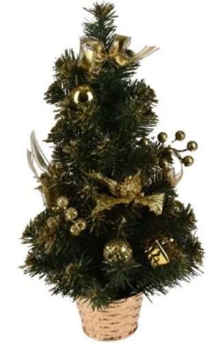 Przejdź do produktu Mała choinka na komodę biurko z ozdobami złota 40cm 012171