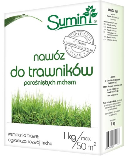 Przejdź do produktu Nawóz do trawników porośniętych mchem 1 kg Sumin