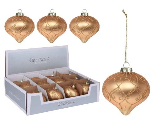 Przejdź do produktu Bombki szklane złote łezki 8cm 12szt zestaw 552809